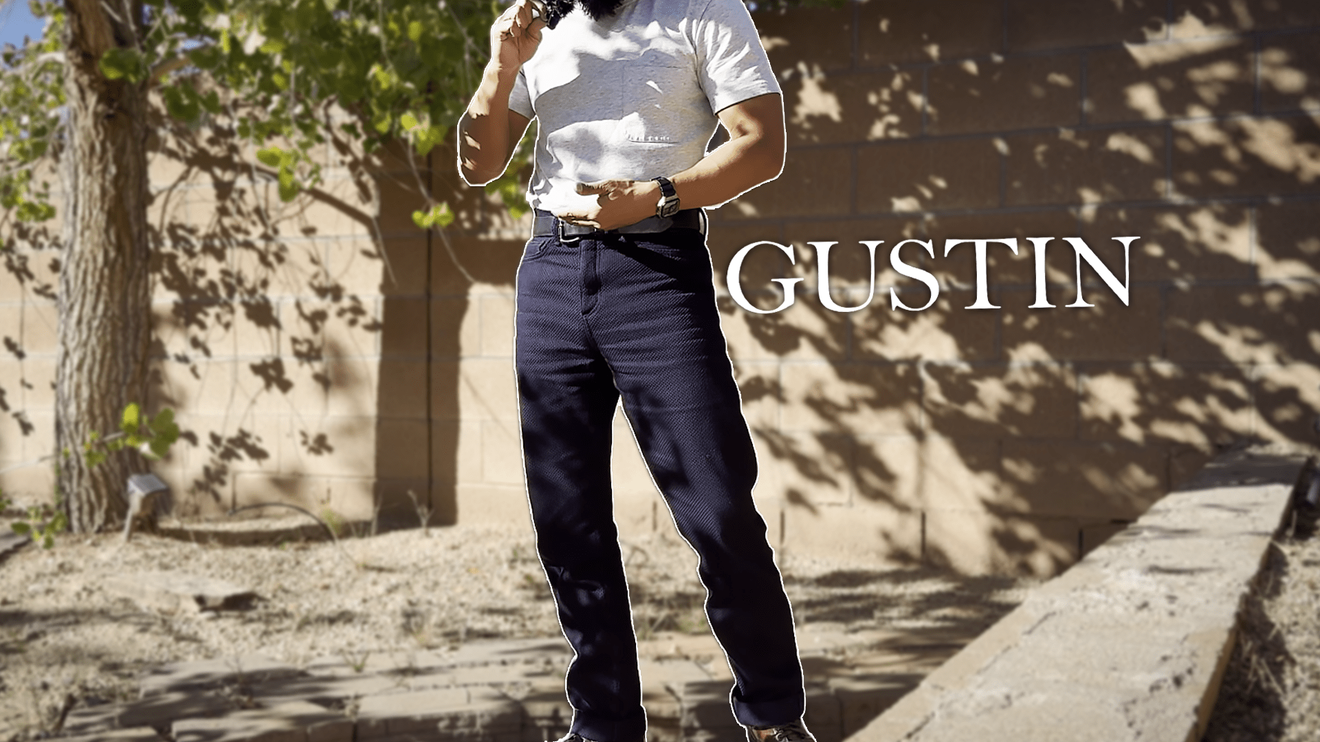 Wearing a pair of Gustin pants with the Vintage Straight cut