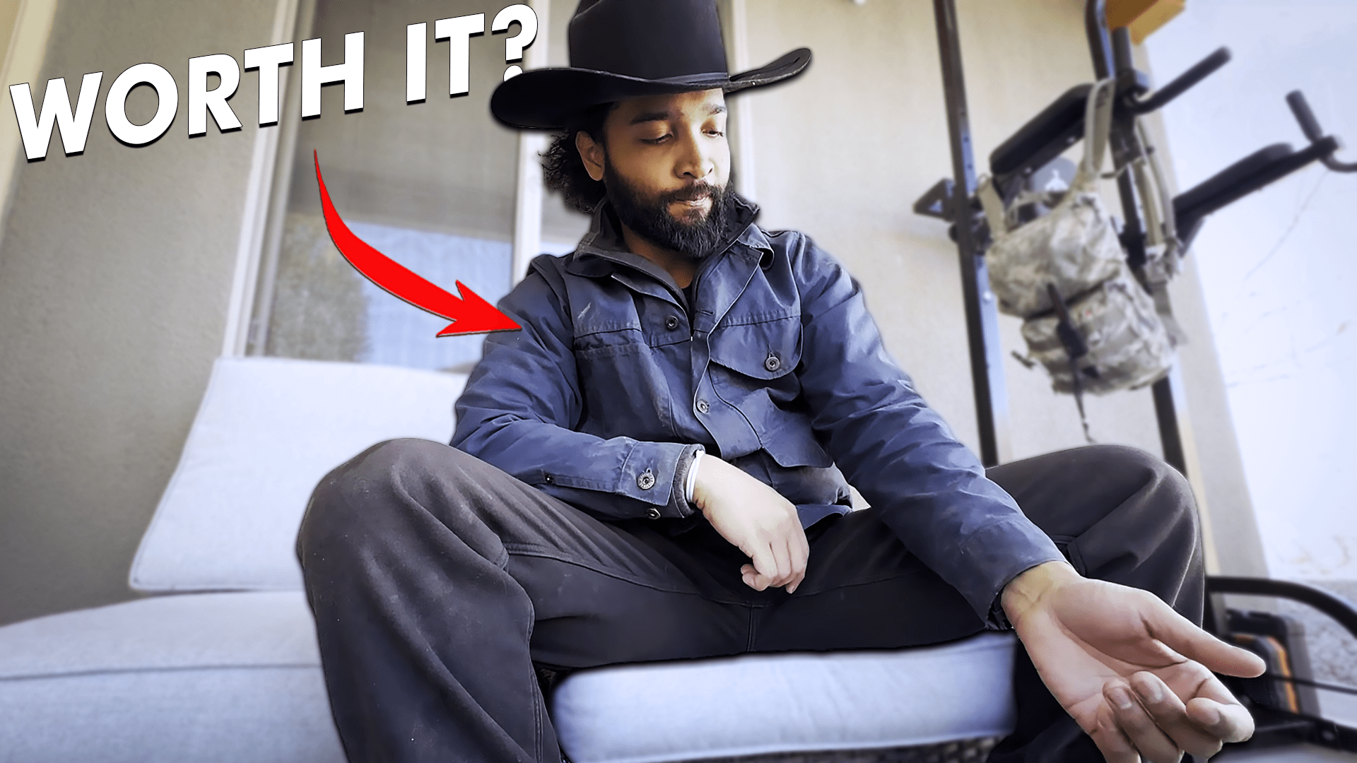 Wearing a well-used Filson short cruiser in navy
