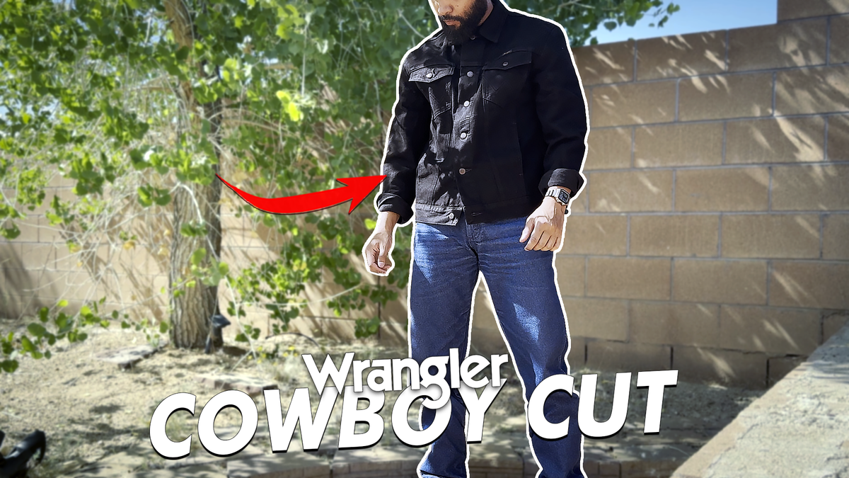 Wearing the Wrangler cowboy cut denim jacket on body