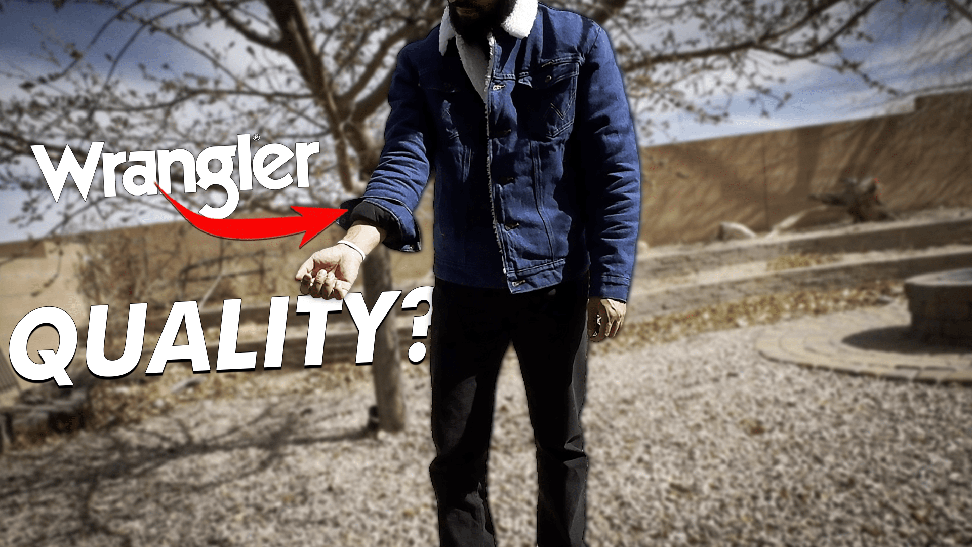 Wearing a Wrangler sherpa jacket with one sleeve rolled up