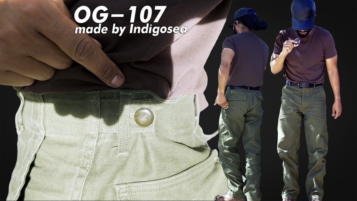 OG107 reproduction pants made by Indigosea