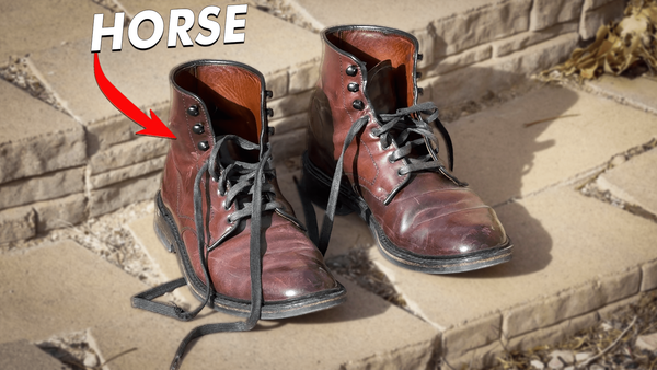 A pair of shell cordovan color #8 Higgins Mill boots made in USA by Allen Edmonds