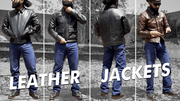 Four different leather jackets: cowhide, lambskin, distressed cowhide and FQ horsehide
