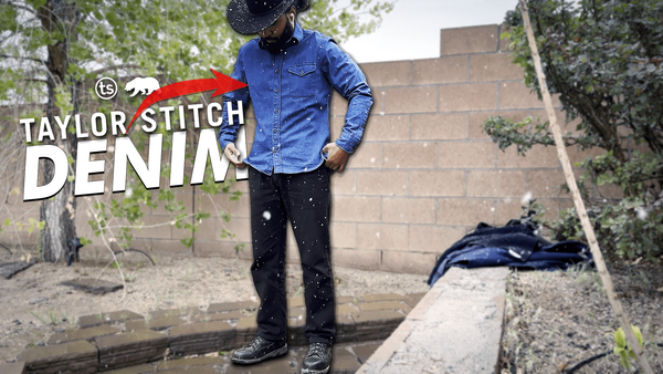 Wearing a Taylor Stitch indigo denim selvedge shirt on body