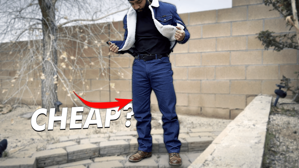 Cheap? Wearing Wrangler 13MWZ jeans with a cowboy cut sherpa jacket