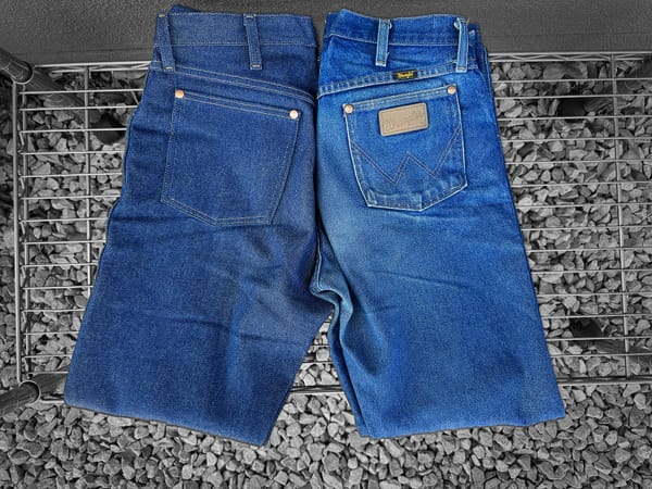 Wrangler 13MWZ jeans side by side